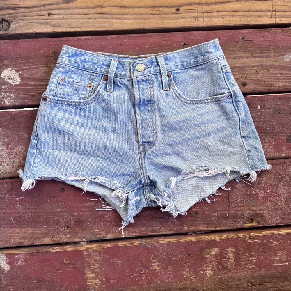 Levi's Premium 501 Blue Distressed Jean Mini Shorts Summer Style